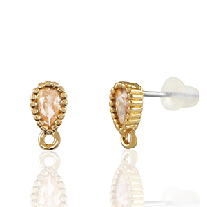 Oorbellen / oorstekers van Crystal Glass met oogje druppel Peach-gold
