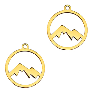 Roestvrij stalen (RVS) Stainless steel bedels mountain Gold