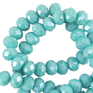 Top Facet kralen 3x2mm disc Light teal blue-pearl shine coating