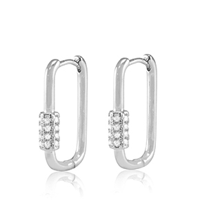 Brass TQ metaal oorbellen creolen zirkonia ovaal Silver