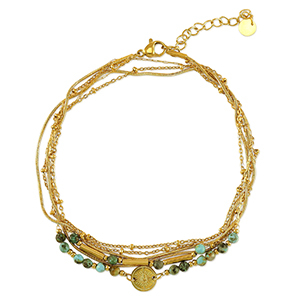 Roestvrij stalen (RVS) Stainless steel enkelbandjes stone Gold-green