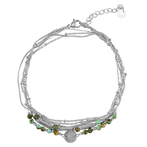 Roestvrij stalen (RVS) Stainless steel enkelbandjes stone Silver-green