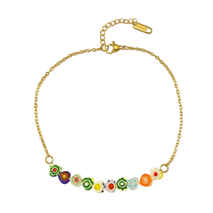 Roestvrij stalen (RVS) Stainless steel armbanden millefiori Gold-multicolour