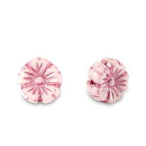 Czech kralen bloem 7mm Magenta pink metallic-white
