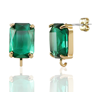 Oorbellen / oorstekers van Crystal Glass met oogje rechthoek Green-gold