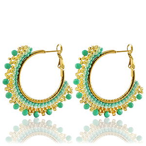 Roestvrij stalen (RVS) Stainless steel oorbellen kralen Mint turquoise-gold