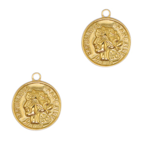 Roestvrij stalen (RVS) Stainless steel bedels muntje Goud