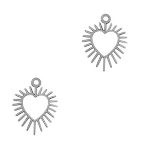Roestvrij stalen (RVS) Stainless steel bedels hart Antiek zilver