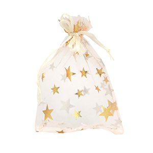 Sieraad zakje organza 9x12cm ster Apricot-gold