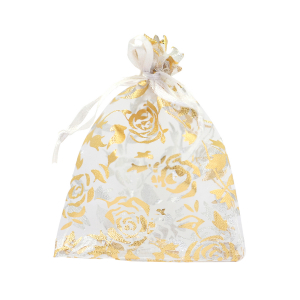 Sieraad zakje organza 9x12cm roos White-gold