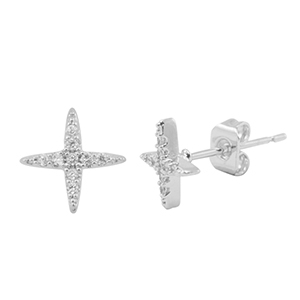 Brass TQ metaal oorbellen / oorstekers zirkonia ster Silver