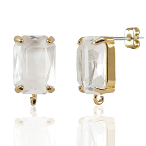 Oorbellen / oorstekers van Crystal Glass met oogje rechthoek Crystal-gold