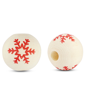 Houten kralen rond 16mm sneeuwvlok Natural-red