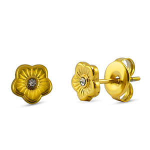 Roestvrij stalen (RVS) Stainless steel oorbellen / oorstekers bloem Gold