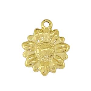 Roestvrij stalen (RVS) Stainless steel bedel zonnebloem Gold