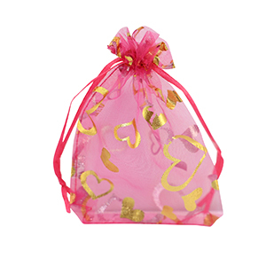 Sieraad zakje organza 9x12cm hart Pink-gold