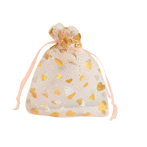 Sieraad zakje organza 7x9cm hart Peach-gold
