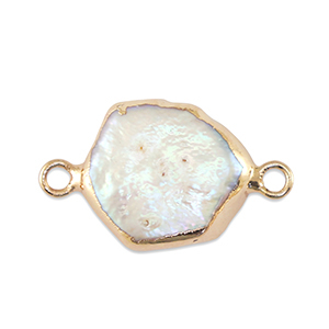 BQ Zoetwaterparels tussenstuk hexagon Gold-Natural white