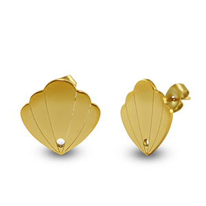 Roestvrij stalen (RVS) Stainless steel oorbellen schelp Gold