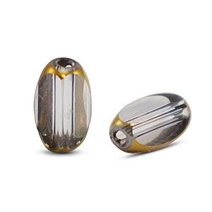 Ovale glaskralen facet Grey transparent-gold