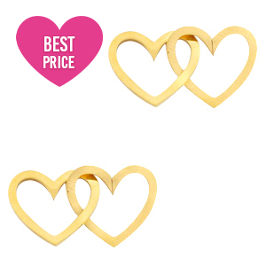Roestvrij stalen (RVS) Stainless steel bedels/tussenstuk double heart Goud