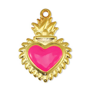 Bedels DQ metaal hart Fuchsia-Goud (nikkelvrij)