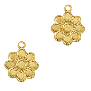 Roestvrij stalen (RVS) Stainless steel bedels bloem Gold