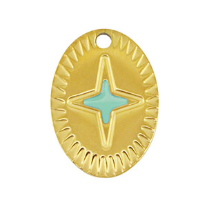 Roestvrij stalen (RVS) Stainless steel bedels ovaal ster Gold-mint green