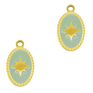 Roestvrij stalen (RVS) Stainless steel bedels ovaal zon Gold-mint green