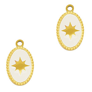 Roestvrij stalen (RVS) Stainless steel bedels ovaal zon Gold-white