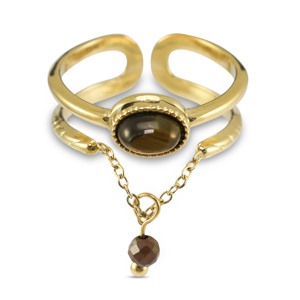 Roestvrij stalen (RVS) Stainless steel ringen met natuursteen Gold-golden brown