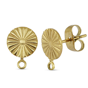 Roestvrij stalen (RVS) Stainless steel onderdelen oorbellen / oorstekers rond met oogje Gold