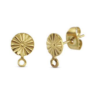 Roestvrij stalen (RVS) Stainless steel onderdelen oorbellen / oorstekers rond met oogje Gold