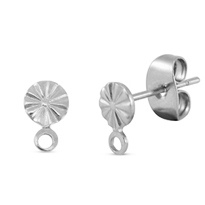 Roestvrij stalen (RVS) Stainless steel onderdelen oorbellen / oorstekers rond met oogje Silver