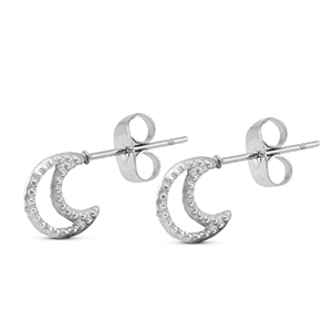 Roestvrij stalen (RVS) Stainless steel oorbellen / oorstekers maan Silver