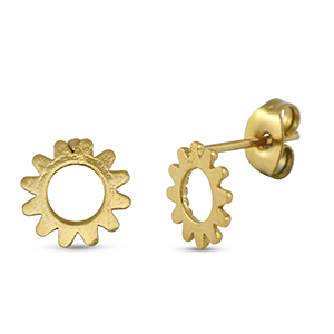 Roestvrij stalen (RVS) Stainless steel oorbellen / oorstekers bloem Gold