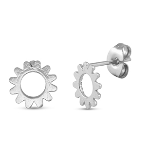 Roestvrij stalen (RVS) Stainless steel oorbellen / oorstekers bloem Silver