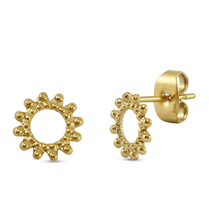 Roestvrij stalen (RVS) Stainless steel oorbellen / oorstekers bloem Gold