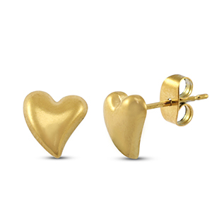 Roestvrij stalen (RVS) Stainless steel oorbellen / oorstekers hart Gold
