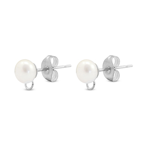 Roestvrij stalen (RVS) Stainless steel onderdelen oorbellen / oorstekers imitatie parel met oogje 6mm Silver