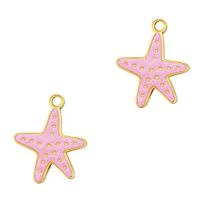Roestvrij stalen (RVS) Stainless steel bedels zeester Gold-pink