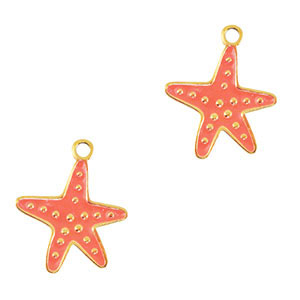Roestvrij stalen (RVS) Stainless steel bedels zeester Gold-orange