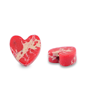 Natuursteen kralen hart Red-white-brown