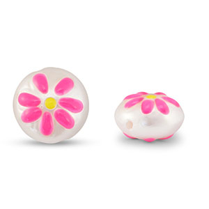 Acryl kralen rond met bloem Pearl-pink-yellow