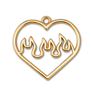 Bedels metaal hart met vlammen Gold