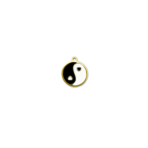Roestvrij stalen (RVS) Stainless steel bedels rond Yin & Yang Gold-black-white