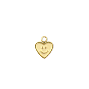 Roestvrij stalen (RVS) Stainless steel bedels hart met smiley Gold