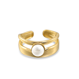 Roestvrij stalen (RVS) Stainless steel ringen parel Gold-white