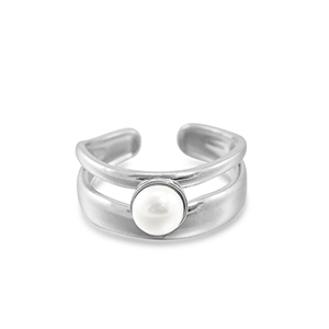 Roestvrij stalen (RVS) Stainless steel ringen parel Silver-white