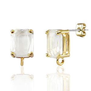 Oorbellen / oorstekers van Crystal Glass met oogje rechthoek Crystal-gold